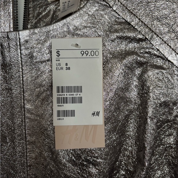 NWT H&M Leather/Suede Silver/Metallic Peplum Top Size 8/38 - Picture 3 of 4